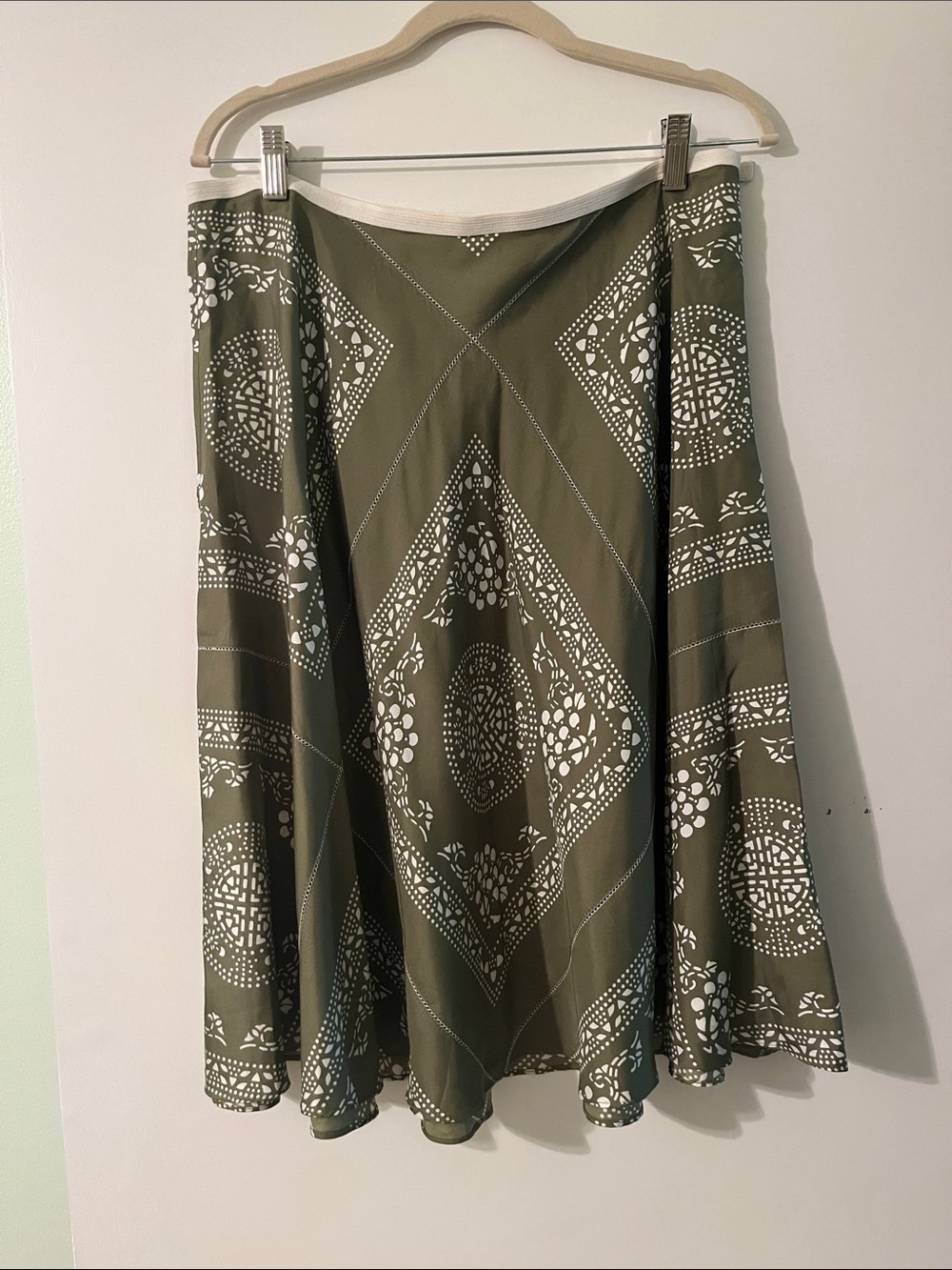 Charles Nolan Olive Green Printed Midi Skirt with Bandana Motif size 12